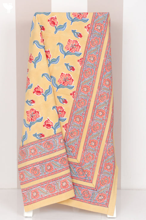 20s Cotton KING SIZE Bed Cover In Floral Block Print